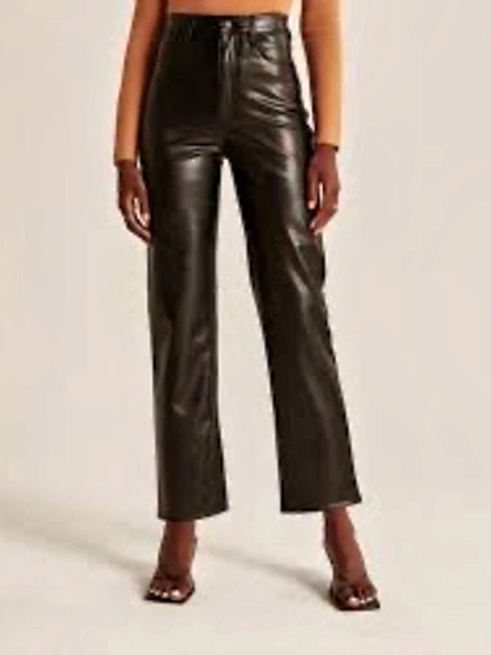 Abercrombie & Fitch The Ankle Straight Ultra High Rise Vegan Leather Pant Black